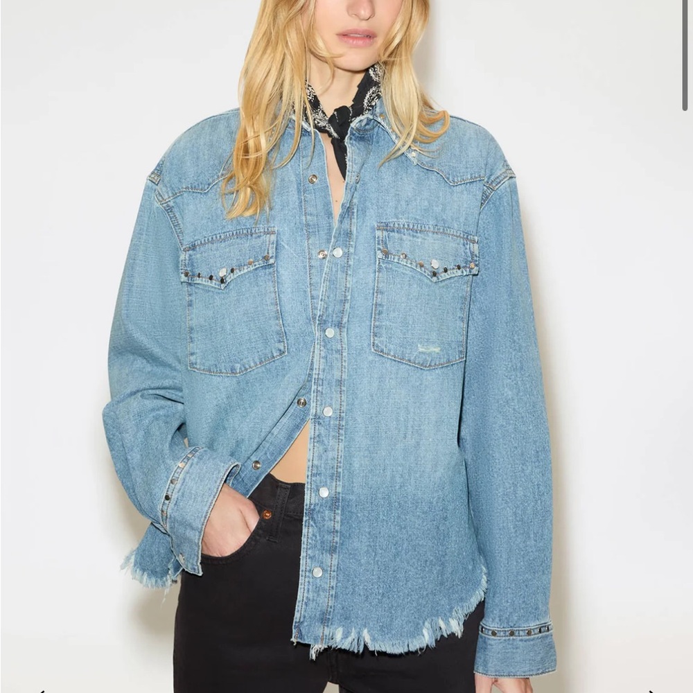 Re/done frayed distressed denim western  shirt